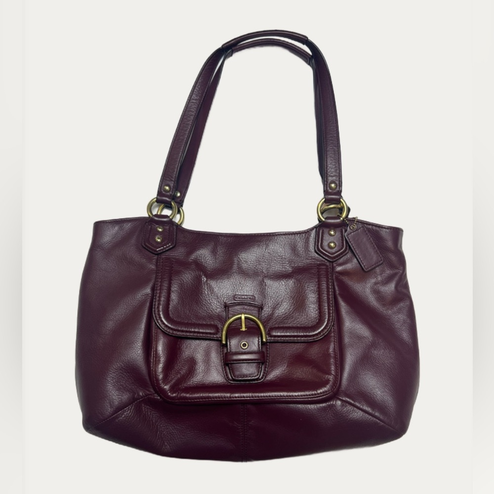 Coach Campbell Belle Bordeaux Burgundy Leather Shoulder Bag Gold Hardware